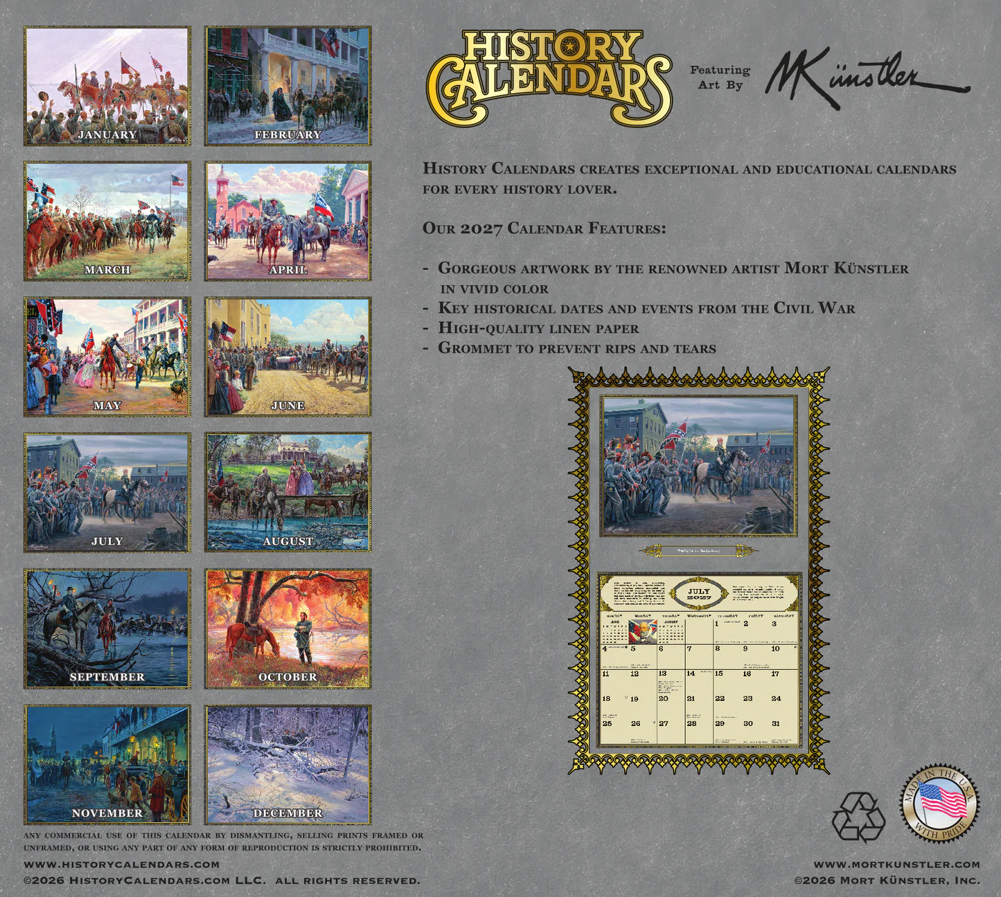 2027 Mort Künstler Commanders in Gray Calendar